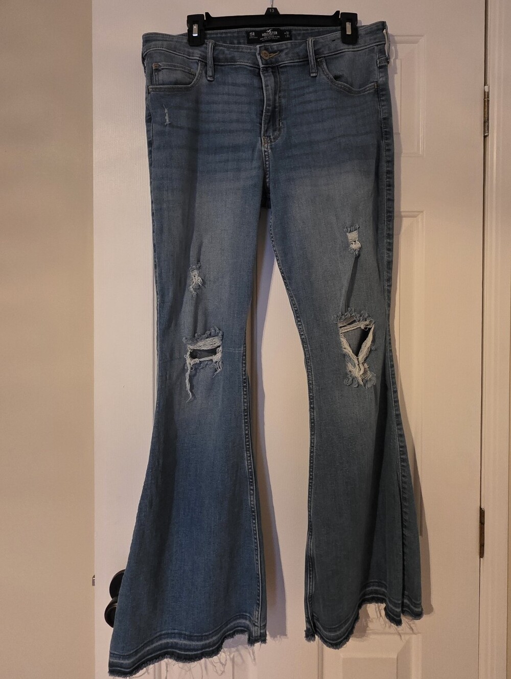 Hollister Women's Light Blue Distressed Flared Jeans